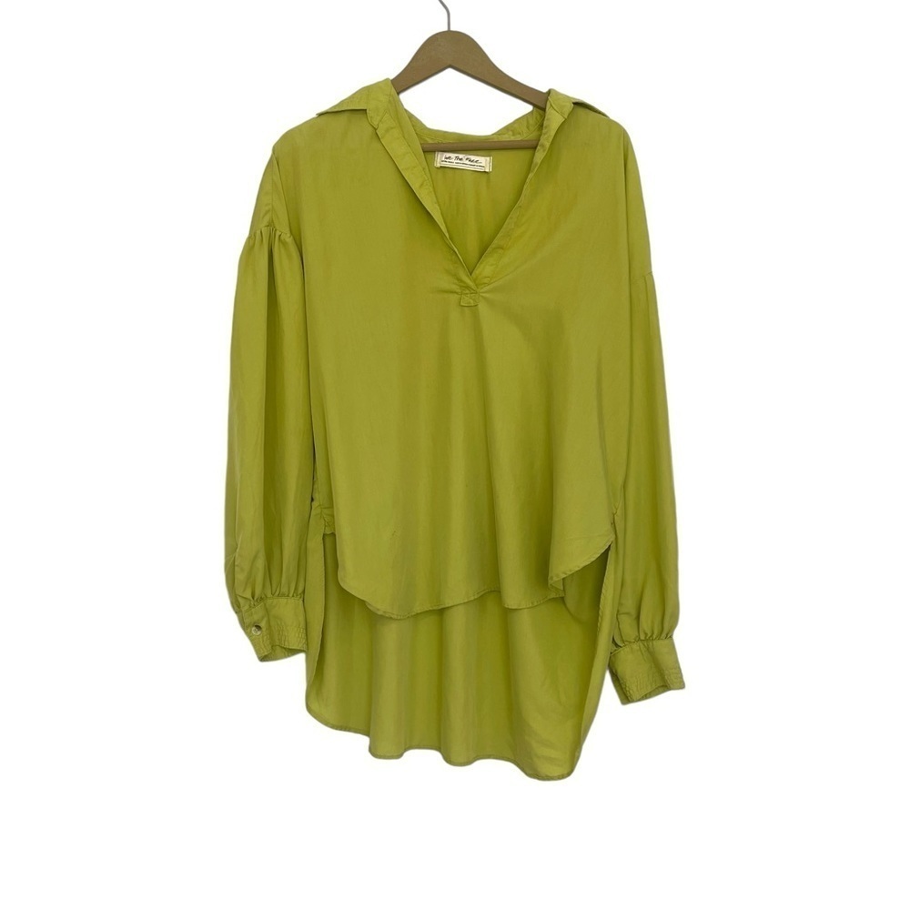 We The Free Green Collared V Neck Tunic Size XS Boho Baggy Relaxed